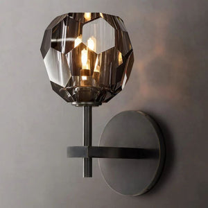 Crystal Smoke Glass Wall Sconce – Short Brass & Crystal Light Fixture for Modern Interiors