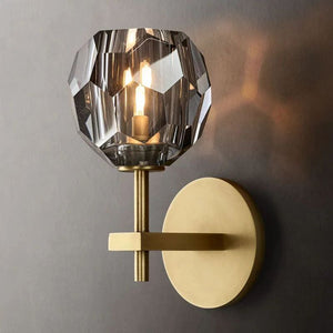 Crystal Smoke Glass Wall Sconce – Short Brass & Crystal Light Fixture for Modern Interiors