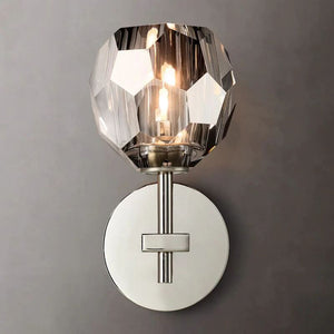 Crystal Smoke Glass Wall Sconce – Short Brass & Crystal Light Fixture for Modern Interiors