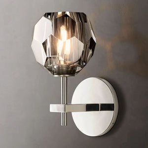 Crystal Smoke Glass Wall Sconce – Short Brass & Crystal Light Fixture for Modern Interiors