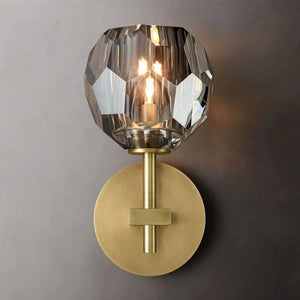 Crystal Smoke Glass Wall Sconce – Short Brass & Crystal Light Fixture for Modern Interiors
