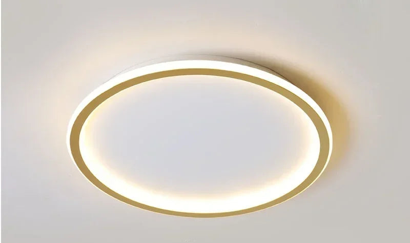 Gold round ceiling light with dimensions and specifications on a white background