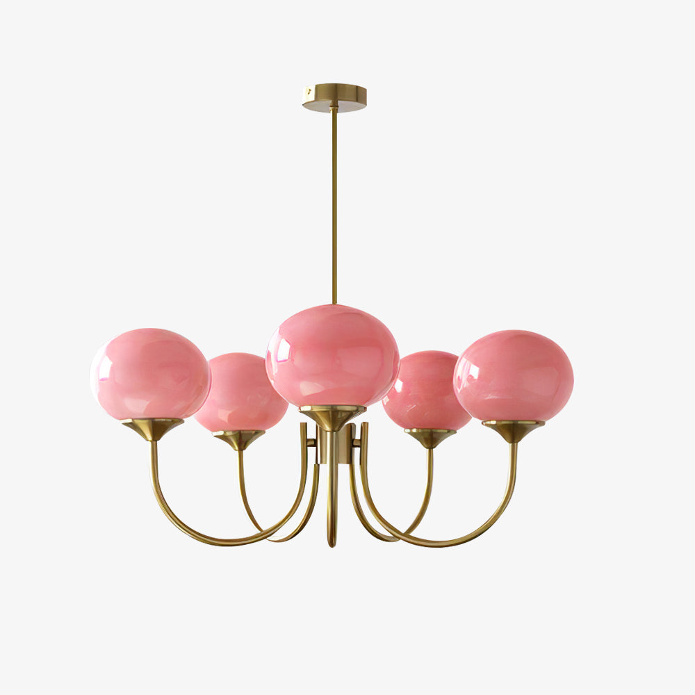 Elegant Gold Ceiling Light with Pink Glass Shades – Modern Glamour Chandelier for Living Room or Bedroom Décor
