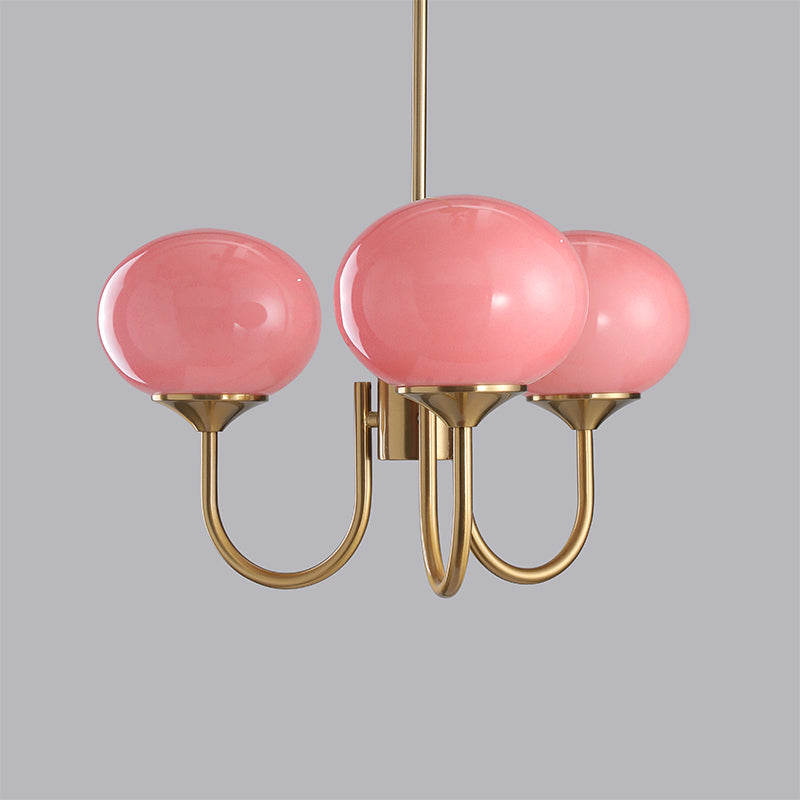 Elegant Gold Ceiling Light with Pink Glass Shades – Modern Glamour Chandelier for Living Room or Bedroom Décor