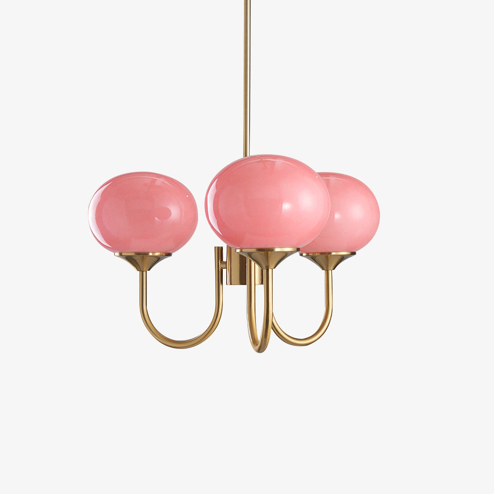 Elegant Gold Ceiling Light with Pink Glass Shades – Modern Glamour Chandelier for Living Room or Bedroom Décor