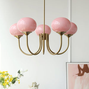 Elegant Gold Ceiling Light with Pink Glass Shades – Modern Glamour Chandelier