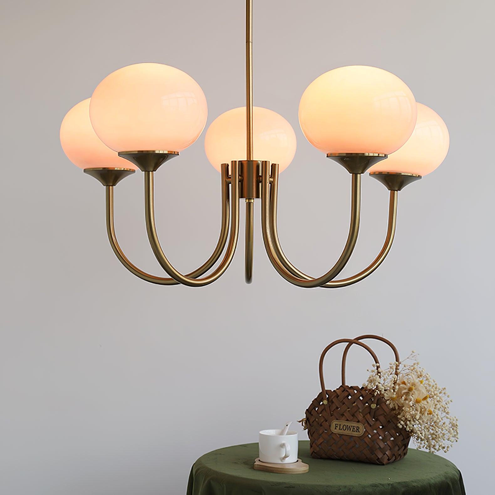 Elegant Gold Ceiling Light with Pink Glass Shades – Modern Glamour Chandelier for Living Room or Bedroom Décor
