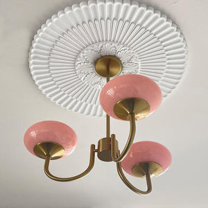 Elegant Gold Ceiling Light with Pink Glass Shades – Modern Glamour Chandelier