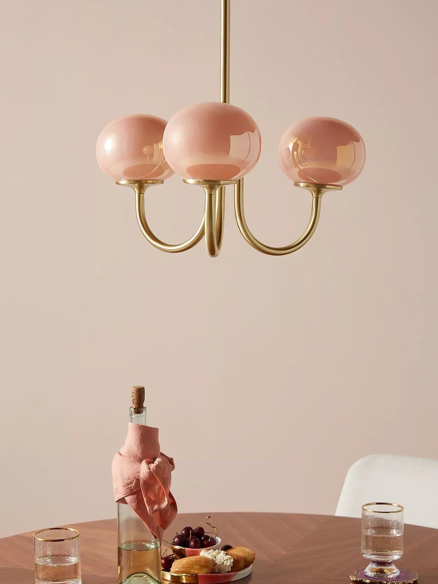 Elegant Gold Ceiling Light with Pink Glass Shades – Modern Glamour Chandelier for Living Room or Bedroom Décor