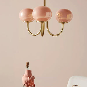Elegant Gold Ceiling Light with Pink Glass Shades – Modern Glamour Chandelier