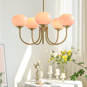 Elegant Gold Ceiling Light with Pink Glass Shades – Modern Glamour Chandelier