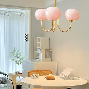 Elegant Gold Ceiling Light with Pink Glass Shades – Modern Glamour Chandelier