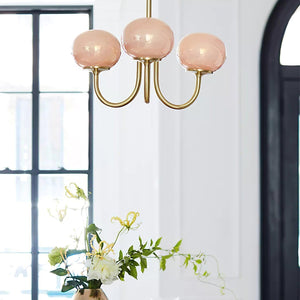 Elegant Gold Ceiling Light with Pink Glass Shades – Modern Glamour Chandelier