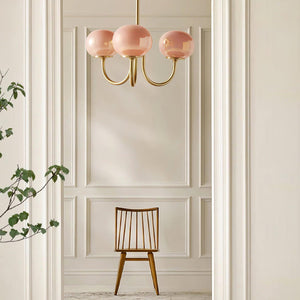 Elegant Gold Ceiling Light with Pink Glass Shades – Modern Glamour Chandelier
