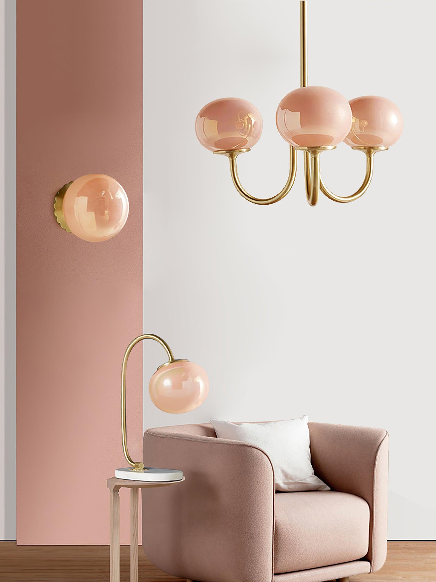 Elegant Gold Ceiling Light with Pink Glass Shades – Modern Glamour Chandelier for Living Room or Bedroom Décor