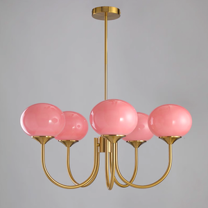 Elegant Gold Ceiling Light with Pink Glass Shades – Modern Glamour Chandelier
