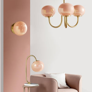 Elegant Gold Ceiling Light with Pink Glass Shades – Modern Glamour Chandelier