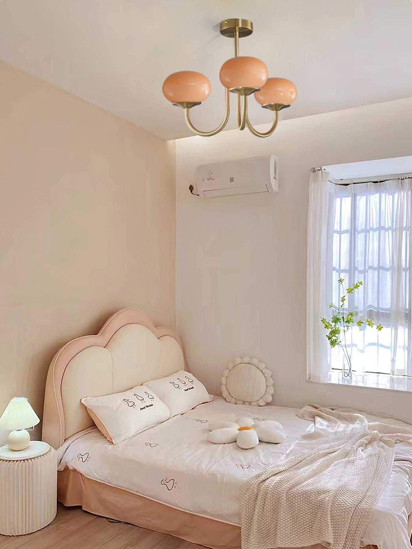 Elegant Gold Ceiling Light with Pink Glass Shades – Modern Glamour Chandelier for Living Room or Bedroom Décor