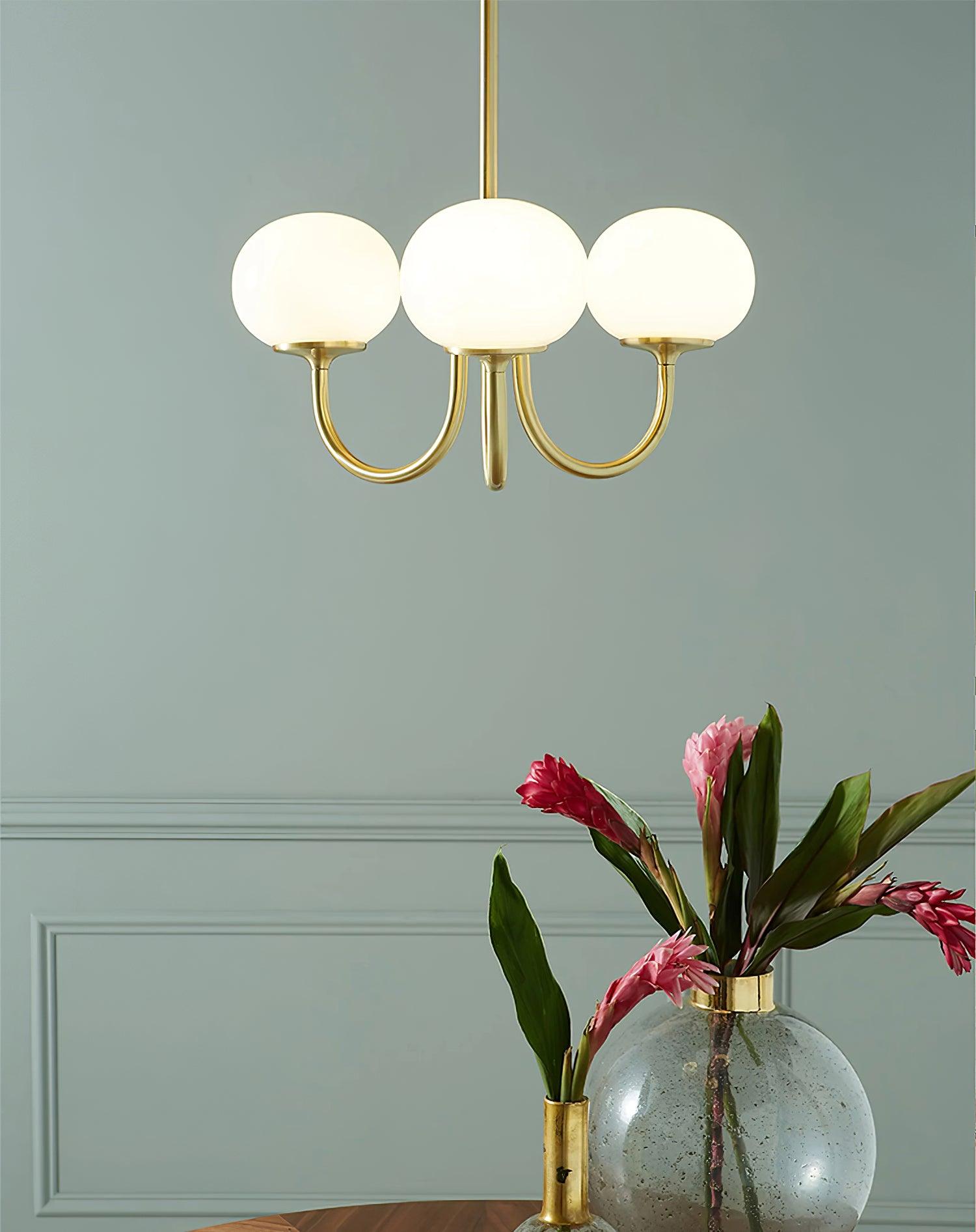 Elegant Gold Ceiling Light with Pink Glass Shades – Modern Glamour Chandelier for Living Room or Bedroom Décor