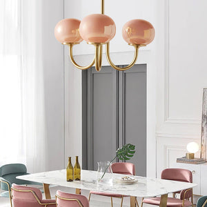 Elegant Gold Ceiling Light with Pink Glass Shades – Modern Glamour Chandelier