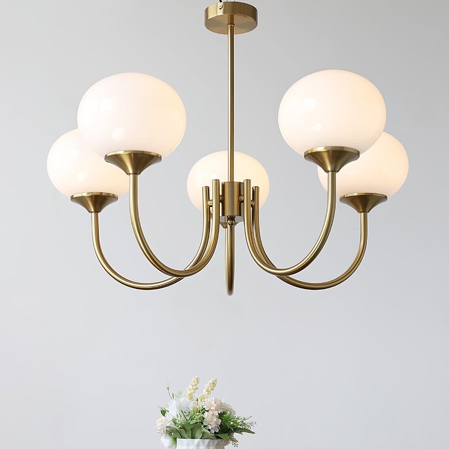 Elegant Gold Ceiling Light with Pink Glass Shades – Modern Glamour Chandelier for Living Room or Bedroom Décor