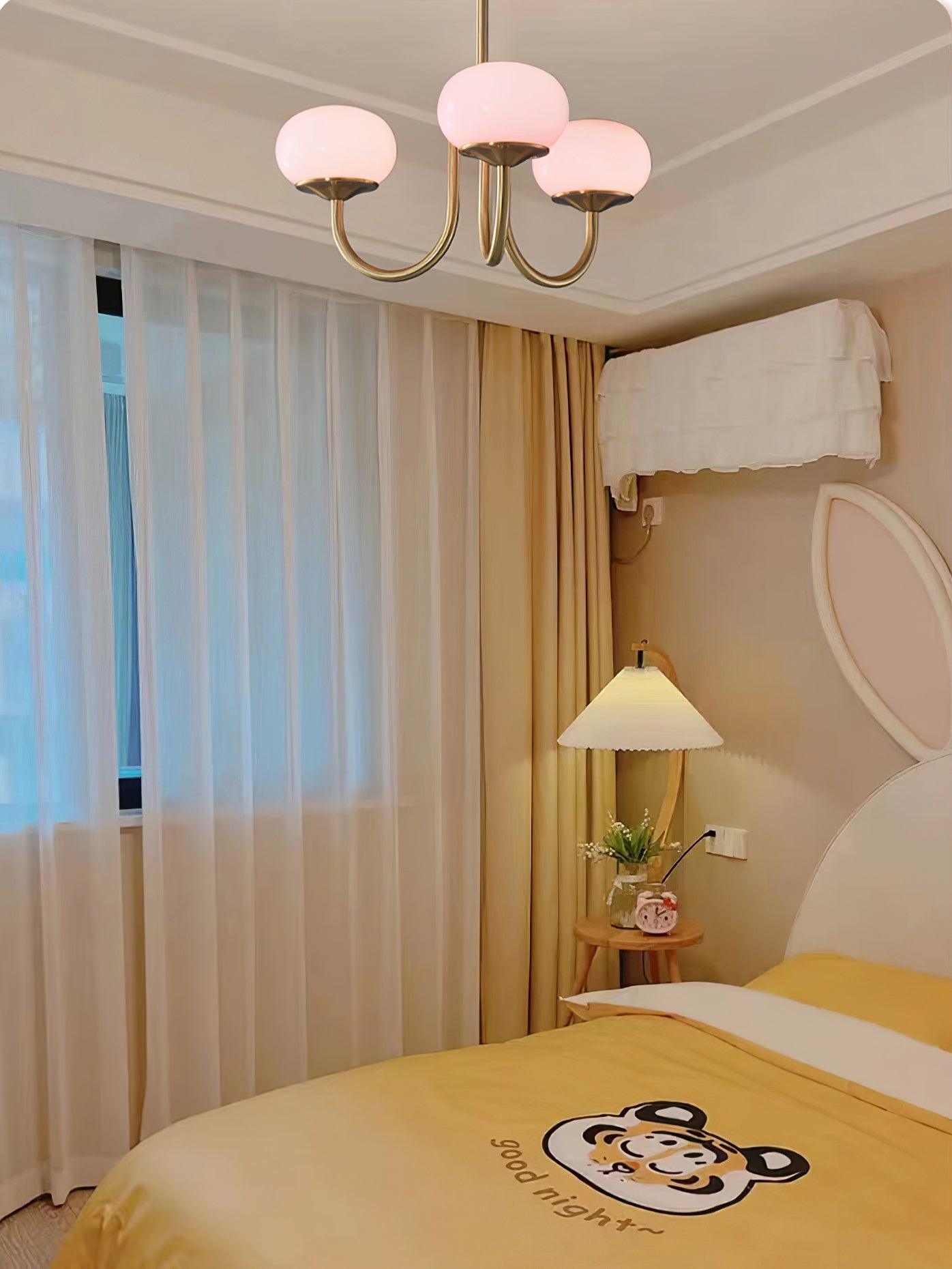 Elegant Gold Ceiling Light with Pink Glass Shades – Modern Glamour Chandelier for Living Room or Bedroom Décor