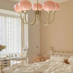Elegant Gold Ceiling Light with Pink Glass Shades – Modern Glamour Chandelier
