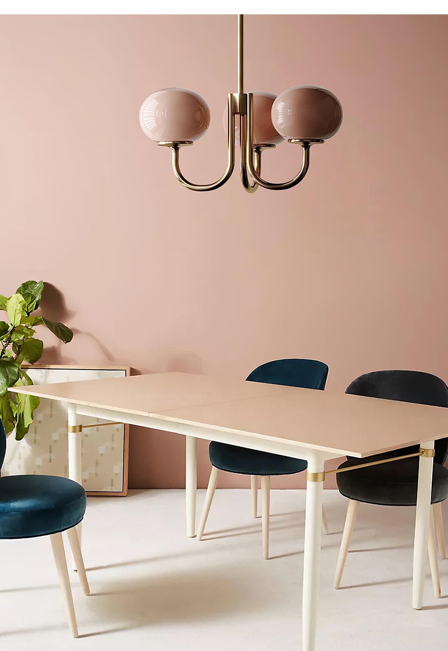 Elegant Gold Ceiling Light with Pink Glass Shades – Modern Glamour Chandelier for Living Room or Bedroom Décor