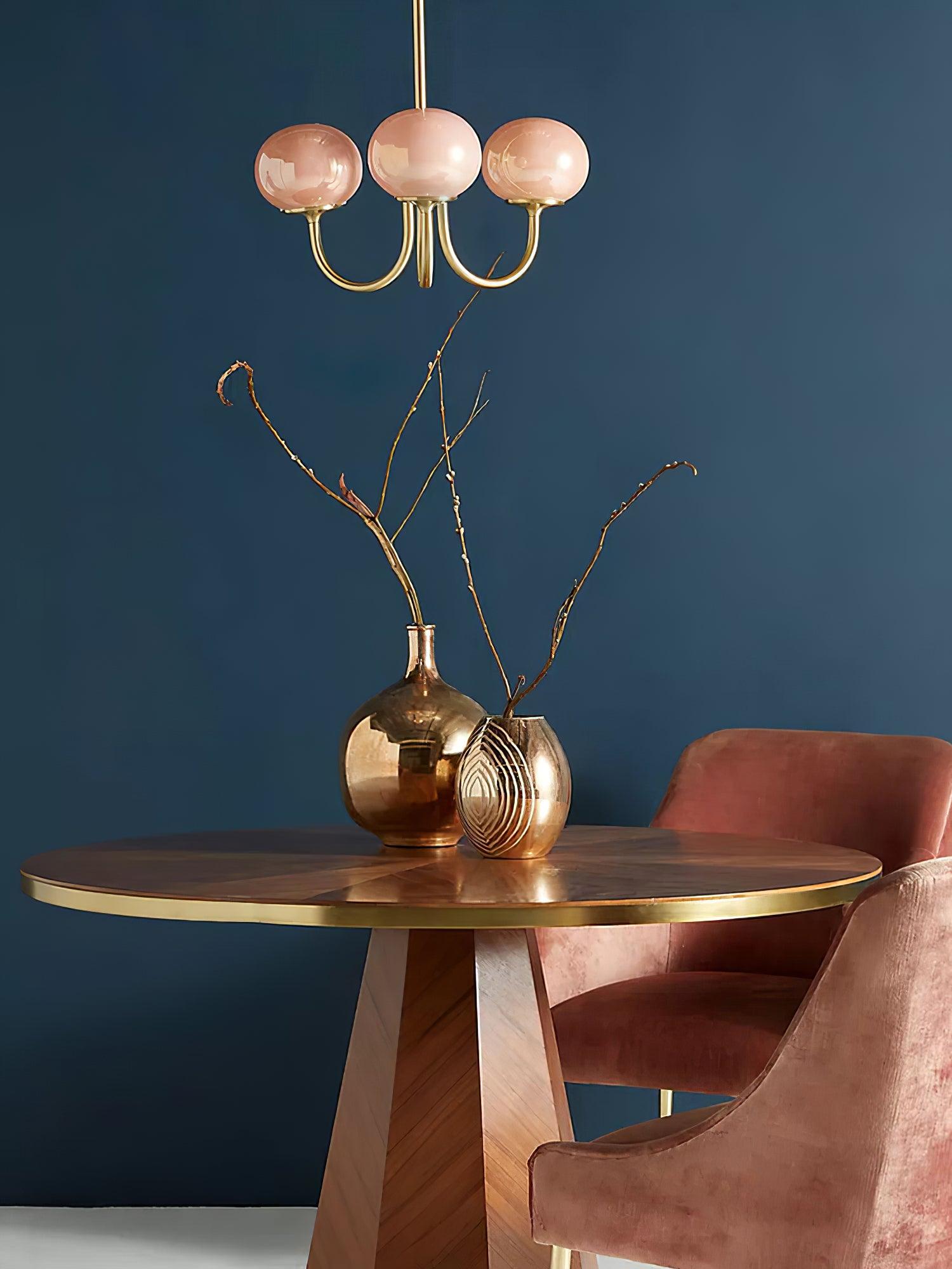 Elegant Gold Ceiling Light with Pink Glass Shades – Modern Glamour Chandelier for Living Room or Bedroom Décor