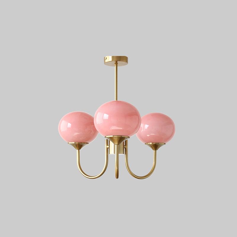 Elegant Gold Ceiling Light with Pink Glass Shades – Modern Glamour Chandelier for Living Room or Bedroom Décor