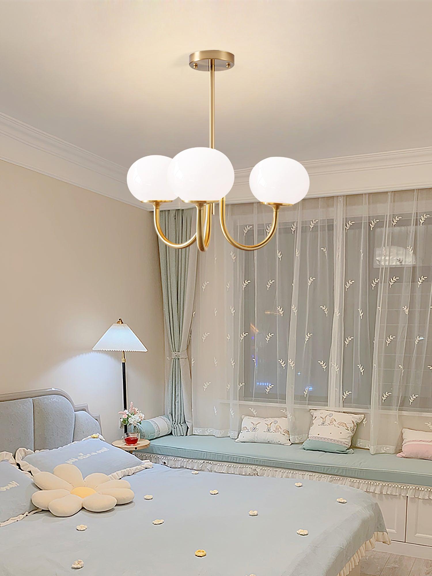 Elegant Gold Ceiling Light with Pink Glass Shades – Modern Glamour Chandelier for Living Room or Bedroom Décor
