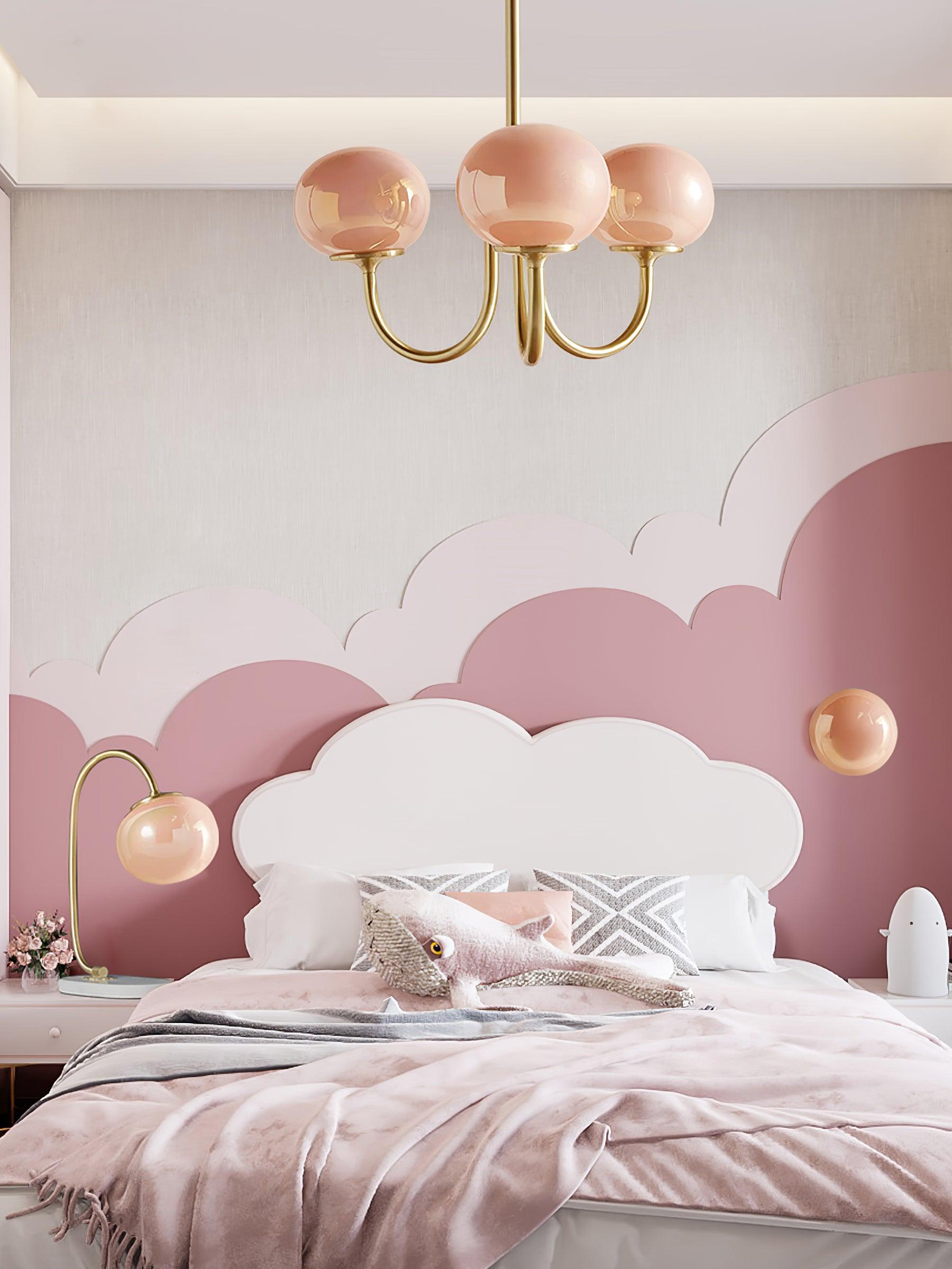 Elegant Gold Ceiling Light with Pink Glass Shades – Modern Glamour Chandelier for Living Room or Bedroom Décor