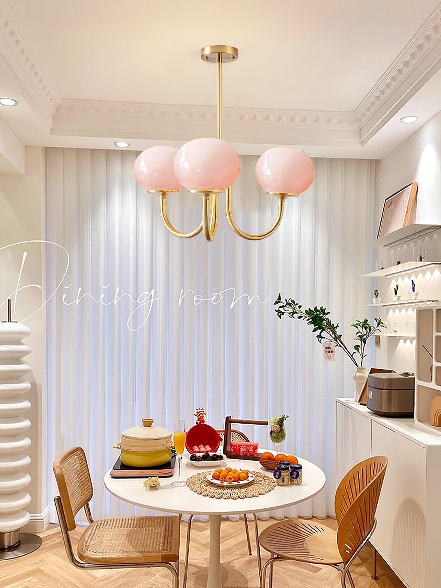 Elegant Gold Ceiling Light with Pink Glass Shades – Modern Glamour Chandelier for Living Room or Bedroom Décor