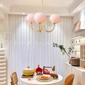 Elegant Gold Ceiling Light with Pink Glass Shades – Modern Glamour Chandelier