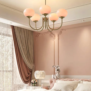 Elegant Gold Ceiling Light with Pink Glass Shades – Modern Glamour Chandelier