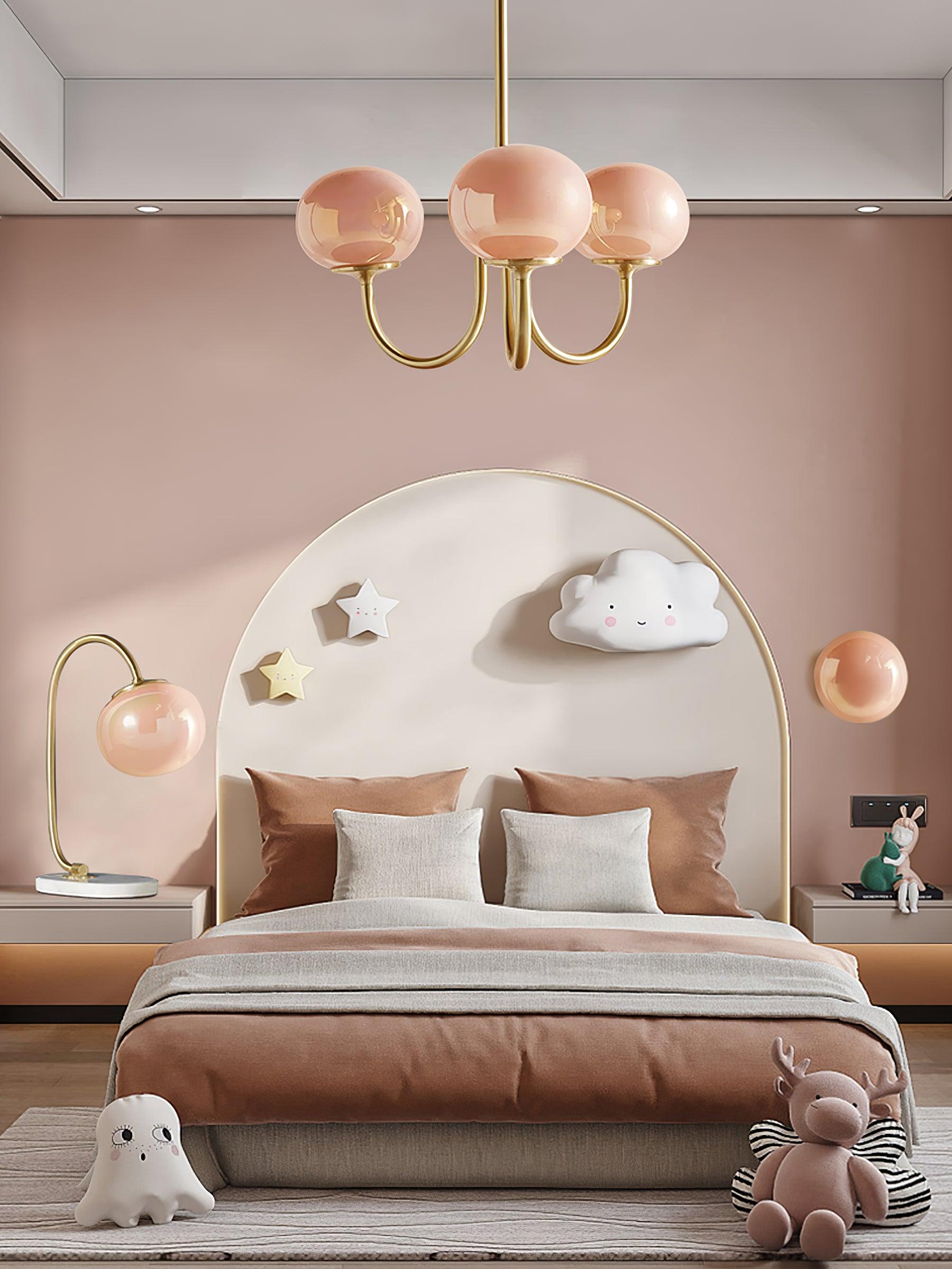 Elegant Gold Ceiling Light with Pink Glass Shades – Modern Glamour Chandelier for Living Room or Bedroom Décor