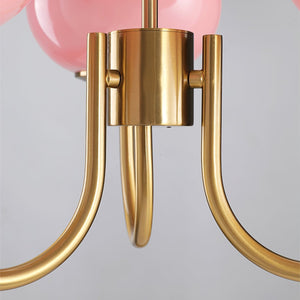 Elegant Gold Ceiling Light with Pink Glass Shades – Modern Glamour Chandelier