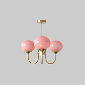 Elegant Gold Ceiling Light with Pink Glass Shades – Modern Glamour Chandelier