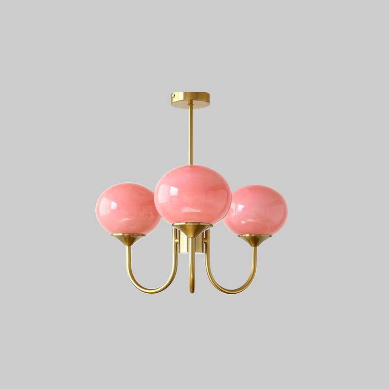 Elegant Gold Ceiling Light with Pink Glass Shades – Modern Glamour Chandelier for Living Room or Bedroom Décor