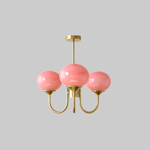 Elegant Gold Ceiling Light with Pink Glass Shades – Modern Glamour Chandelier