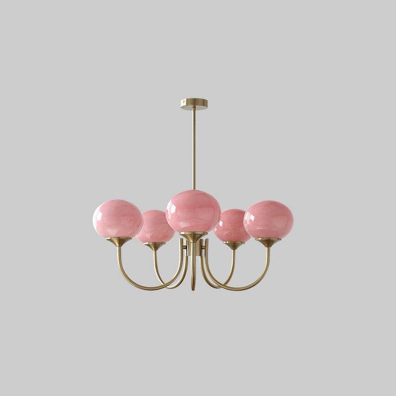 Elegant Gold Ceiling Light with Pink Glass Shades – Modern Glamour Chandelier for Living Room or Bedroom Décor