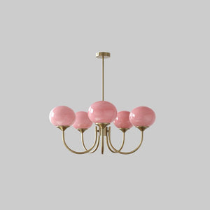 Elegant Gold Ceiling Light with Pink Glass Shades – Modern Glamour Chandelier