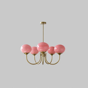 Elegant Gold Ceiling Light with Pink Glass Shades – Modern Glamour Chandelier