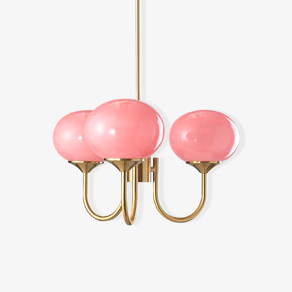 Elegant Gold Ceiling Light with Pink Glass Shades – Modern Glamour Chandelier for Living Room or Bedroom Décor