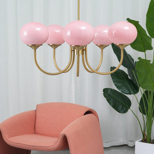 Elegant Gold Ceiling Light with Pink Glass Shades – Modern Glamour Chandelier