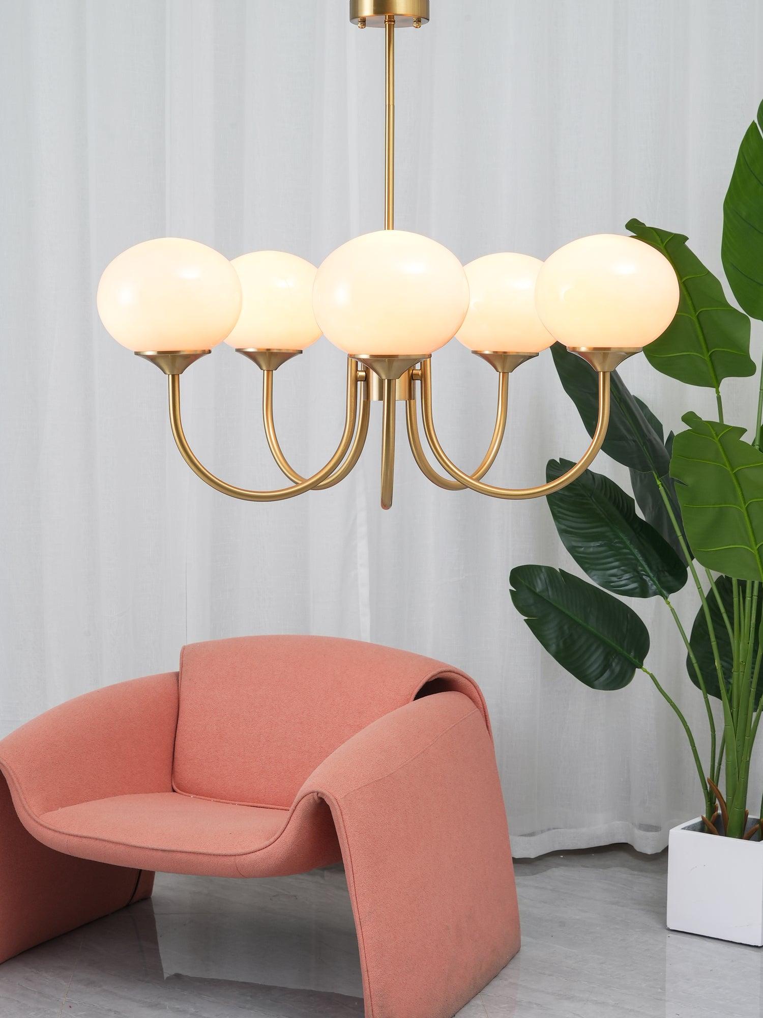 Elegant Gold Ceiling Light with Pink Glass Shades – Modern Glamour Chandelier for Living Room or Bedroom Décor