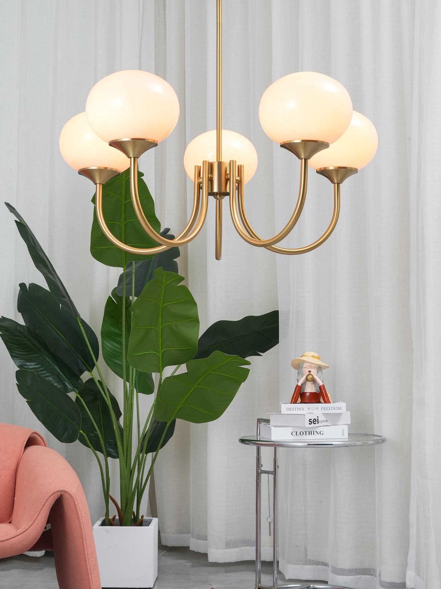 Elegant Gold Ceiling Light with Pink Glass Shades – Modern Glamour Chandelier for Living Room or Bedroom Décor