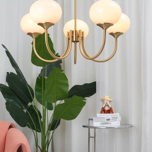 Elegant Gold Ceiling Light with Pink Glass Shades – Modern Glamour Chandelier