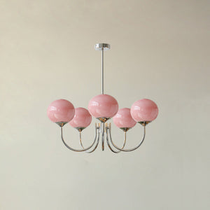 Elegant Gold Ceiling Light with Pink Glass Shades – Modern Glamour Chandelier