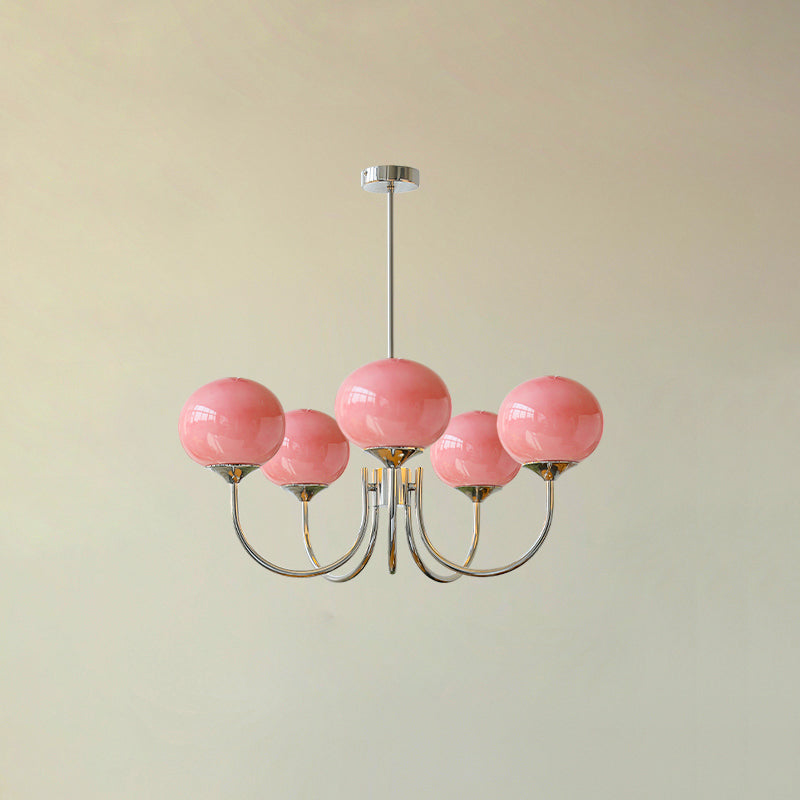 Elegant Gold Ceiling Light with Pink Glass Shades – Modern Glamour Chandelier for Living Room or Bedroom Décor